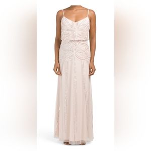Adrianna Papell Beaded Blouson Long Gown size 16 color flaxen
